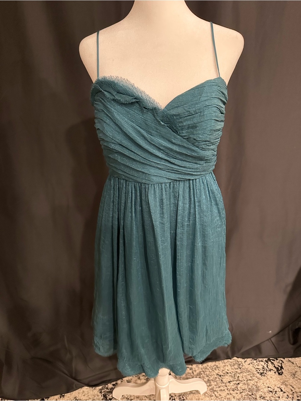 BCBGeneration Teal Spaghetti Strap Pleated Mini Dress